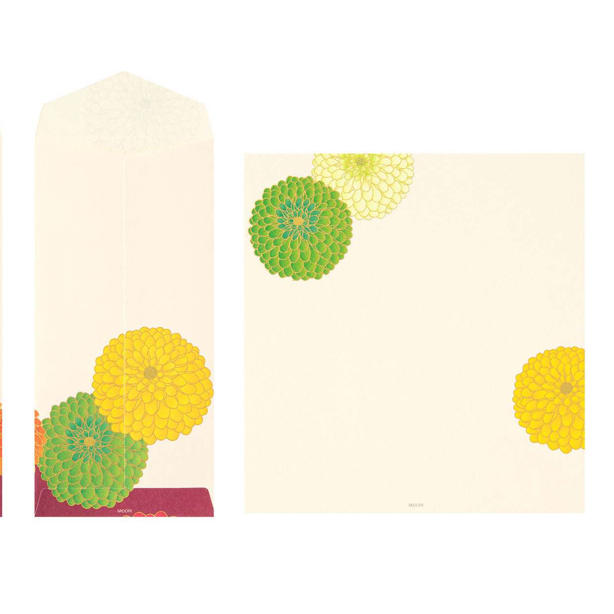 Midori Kami letter writing set - Pompon Chrysanthemum