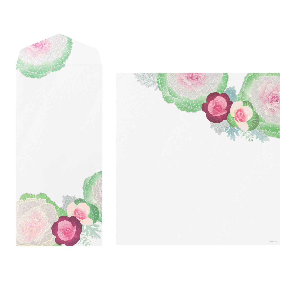 Midori Kami letter writing set - Flowering Kale Wreath