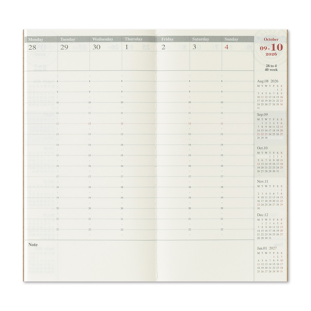 TRAVELER'S notebook Diary 2026 weekly vertical (July-December)