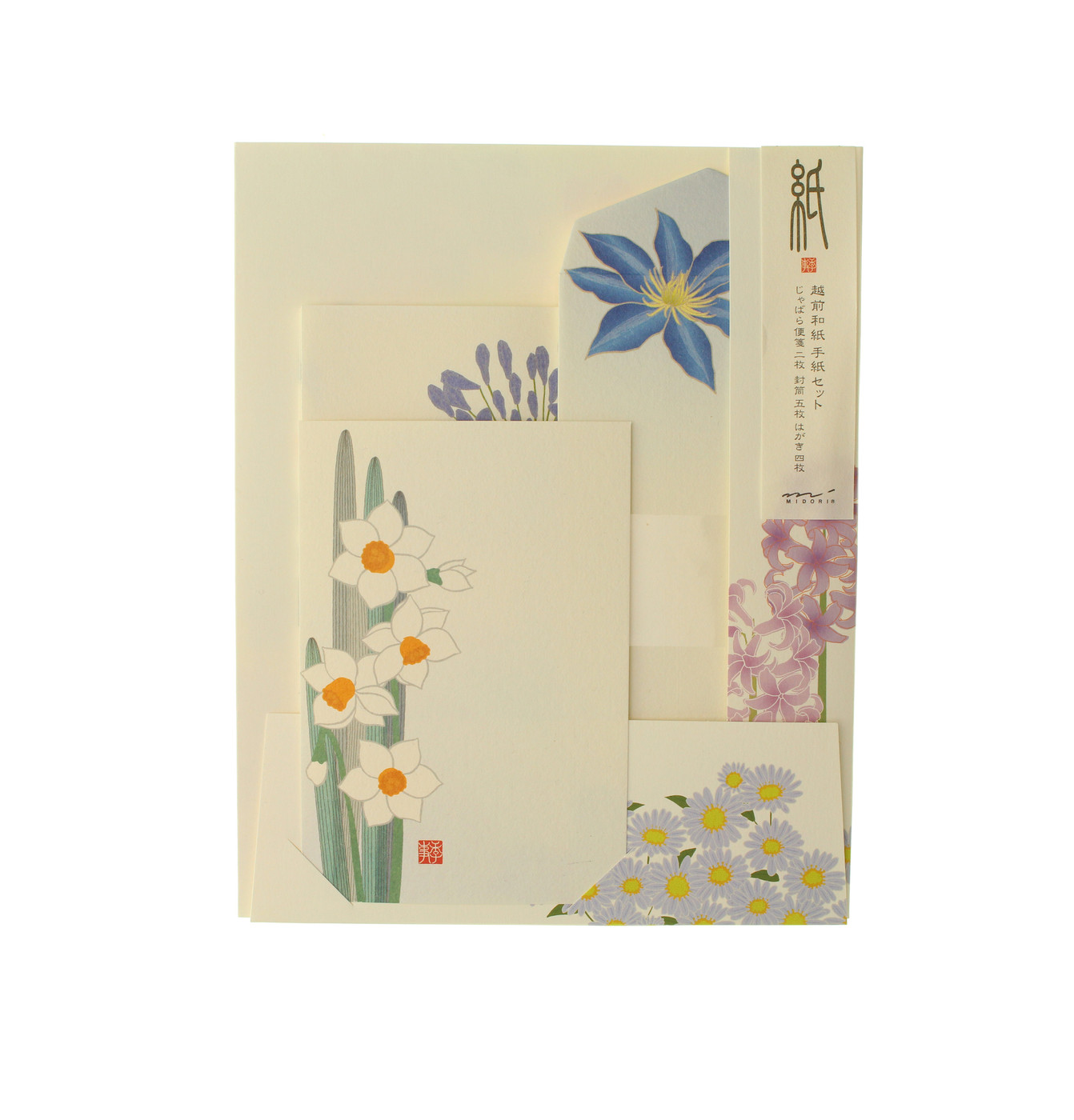 Midori Kami letter set - seasonal florals - blue