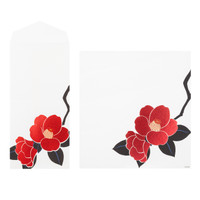 Midori Kami letter writing set - red camellia
