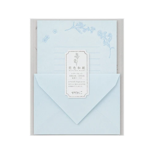 Midori letter writing set - HANAIRO WASHI - blue forget-me-nots
