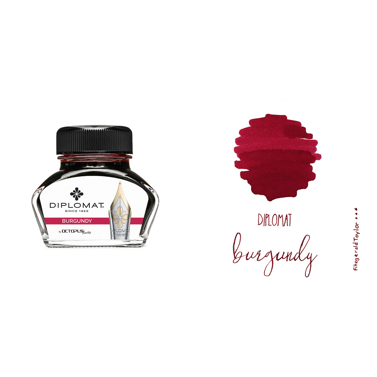 Octopus Fluids Fountain Pen Ink - Burgundy, 30ml Glass Bottle, Calligraphy & Writing Ink