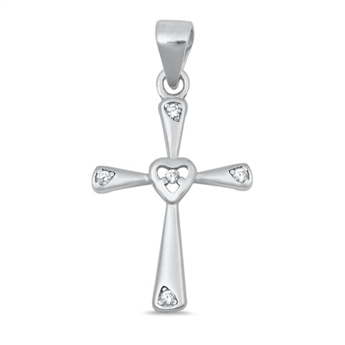 Simple Cross and Heart Pendant with CZ Accents