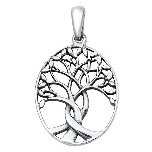 Sterling Silver Twisted Oval Tree of Life Pendant
