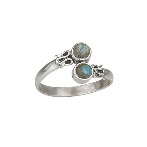 Sterling Silver Double Round Labradorite Stone Ring