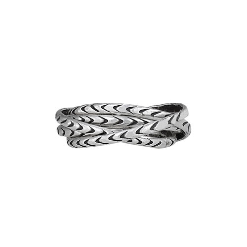 Sterling Silver Five Interlocking Rings with Woven Texture