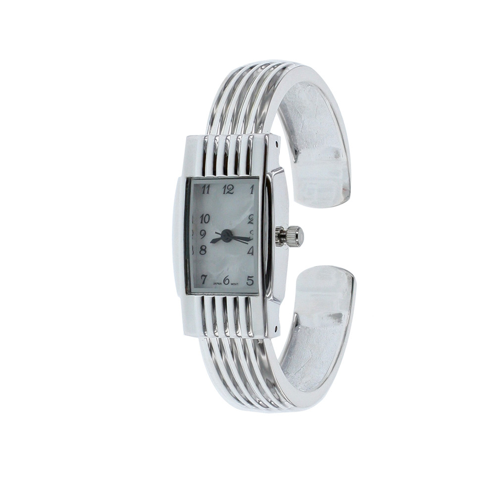 Silver Cuff Watch with Rectangular Face