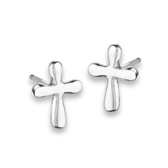 Small High Polish Cross Stud Earrings