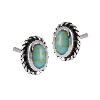 Sterling Silver Stud Earring With Synthetic Turquoise