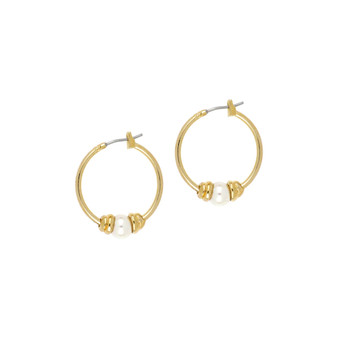 Ocean Images Collection Single Pearl Small Gold Hoop Earrings