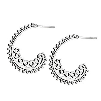 Oxidized Beaded Stud Hoop Earrings with Scrolling