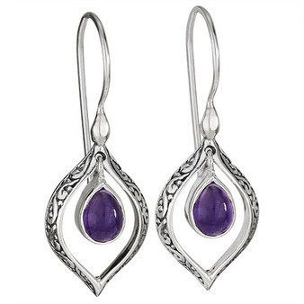 Teardrop Open Marquee Danlge Earrings with Amethyst Stone