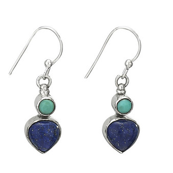 Double Stone Dangle with Round Turquoise and Heart Lapis