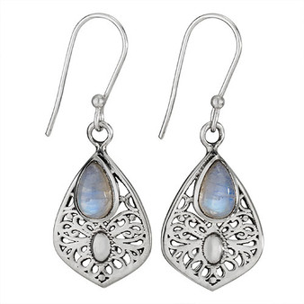 Teardrop Cutout Design Dangle Earrings with Moonstone
