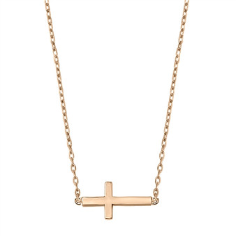 Sideways Cross Pendant Necklace - Rose Gold