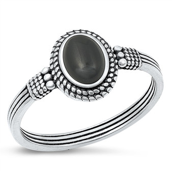 Double Roped Oval Stone Ring - Black Agate