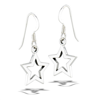 Open High Polish Star Dangle Earrings