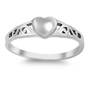 Solid Silver Heart Ring with Cutout Scroll Detail