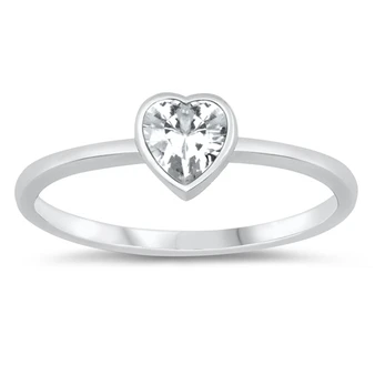 CZ Heart Simple Band Ring - Clear