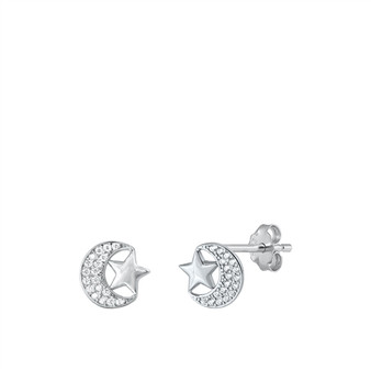 Moon and Stars Stud Earring with CZs