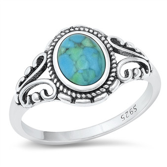 Open Scroll Side Ring with Roping - Turquoise