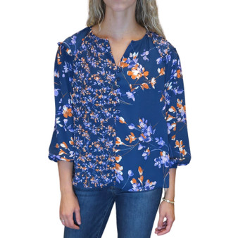 V-Neck Multi Media Floral Blouse