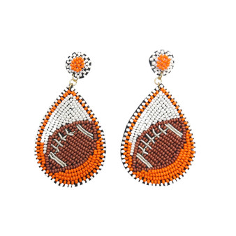 Beaded Football Teardrop Earrings - Orange & White