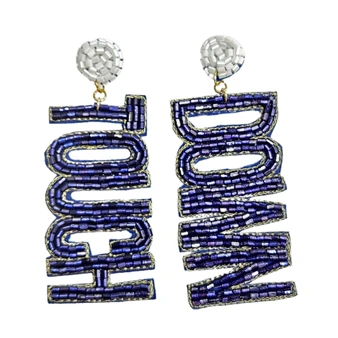 TouchDown Linear Beaded Dangle Earrings - Blue