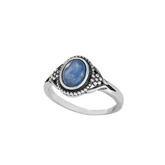 Oval Kyanite Stone Ring with Bali Beading