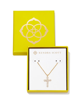 Boxed Cross Pendant Necklace in Gold