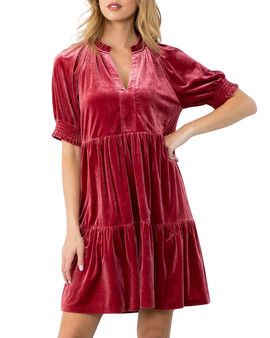 Short Sleeve Velvet Tiered Dress