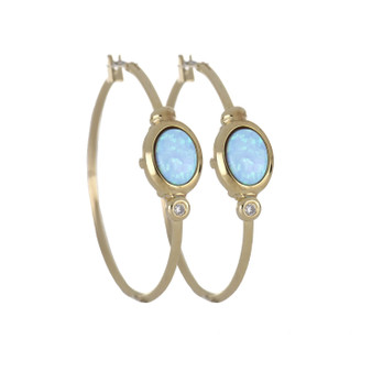 Opal Oval Hoop Earrings in Gold