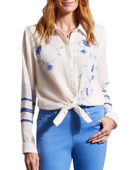 Printed Cotton Button-Up Blouse With Embroidery