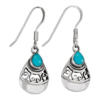 Small Cutout Teardrop Dangle Earrings with Turquoise Accent