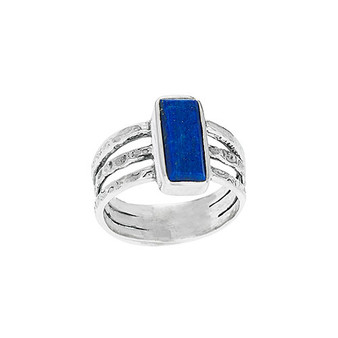 Triple Band Ring with Rectangular Lapis