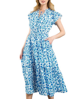 Flower Print Tiered Maxi Dress with Tie