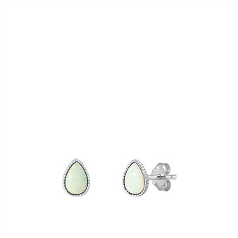 Small Teardrop Stone Post Earrings in White Opal