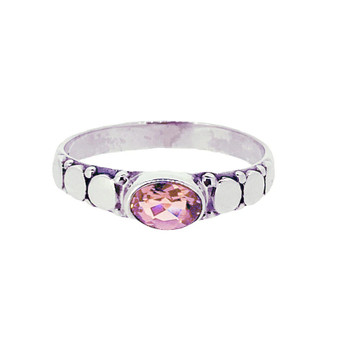 Dot Band Ring with Oval Pink CZ