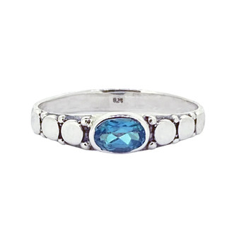 Dot Band Ring with Oval Blue Topaz Stone