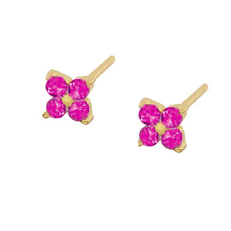 Pink Flower CZ Stud Earrings in Gold