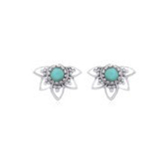 Turquoise Beaded Lotus Flower Post Stud Earrings