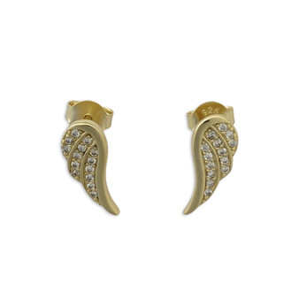 CZ Angel Wing Post Stud Earrings in Gold