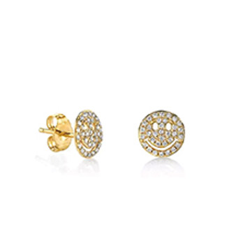 CZ Smiley Face Post Stud Earrings in Gold