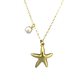 Starfish Pendant Pearl Dangle Necklace in Gold