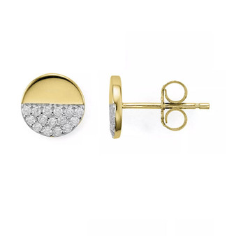 CZ Solid Disc Post Stud Earrings in Gold