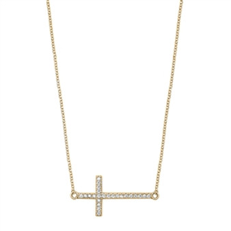 Sideways CZ Cross in Gold
