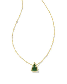 Holiday Tree Short Pendant Necklace in Gold