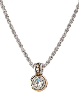 Beijos Collection Bezel Set Pendant Necklace - Cear/ Two Tone