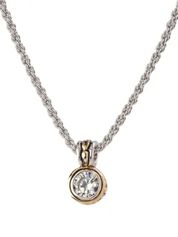 Beijos Collection Bezel Set Pendant Necklace - Cear/ Two Tone